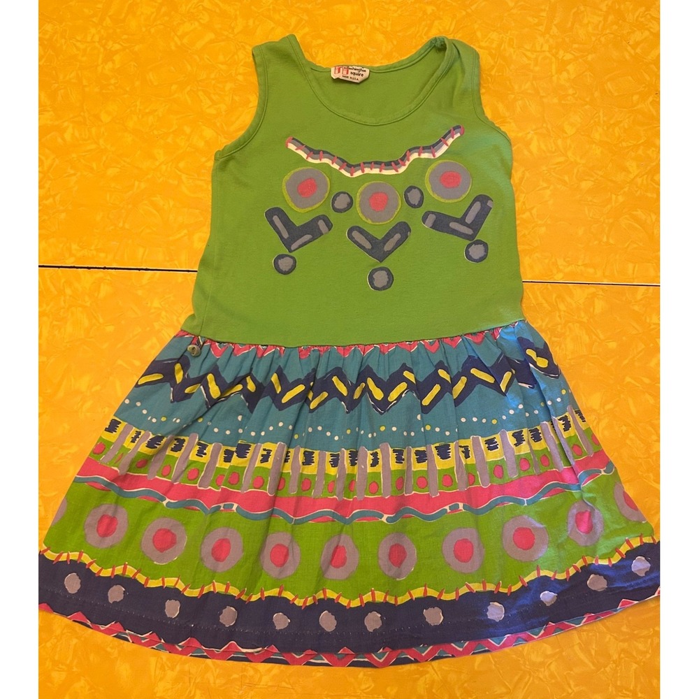 VTG 90s Washington Square Girls Sun Dress Green Abstract Print Size 10